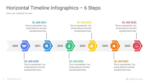 6 Steps Horizontal Timeline Infographics PowerPoint Template Designs