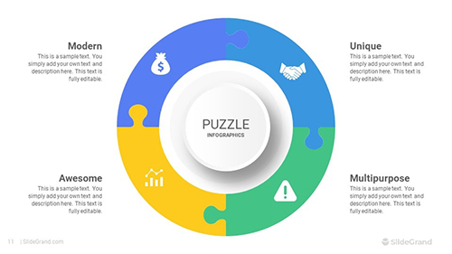 Flat Circle Puzzle Infographics PowerPoint Template Designs